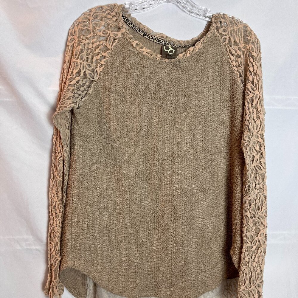 Women's Anthropologie One September long slv Lace top, Beige Size S